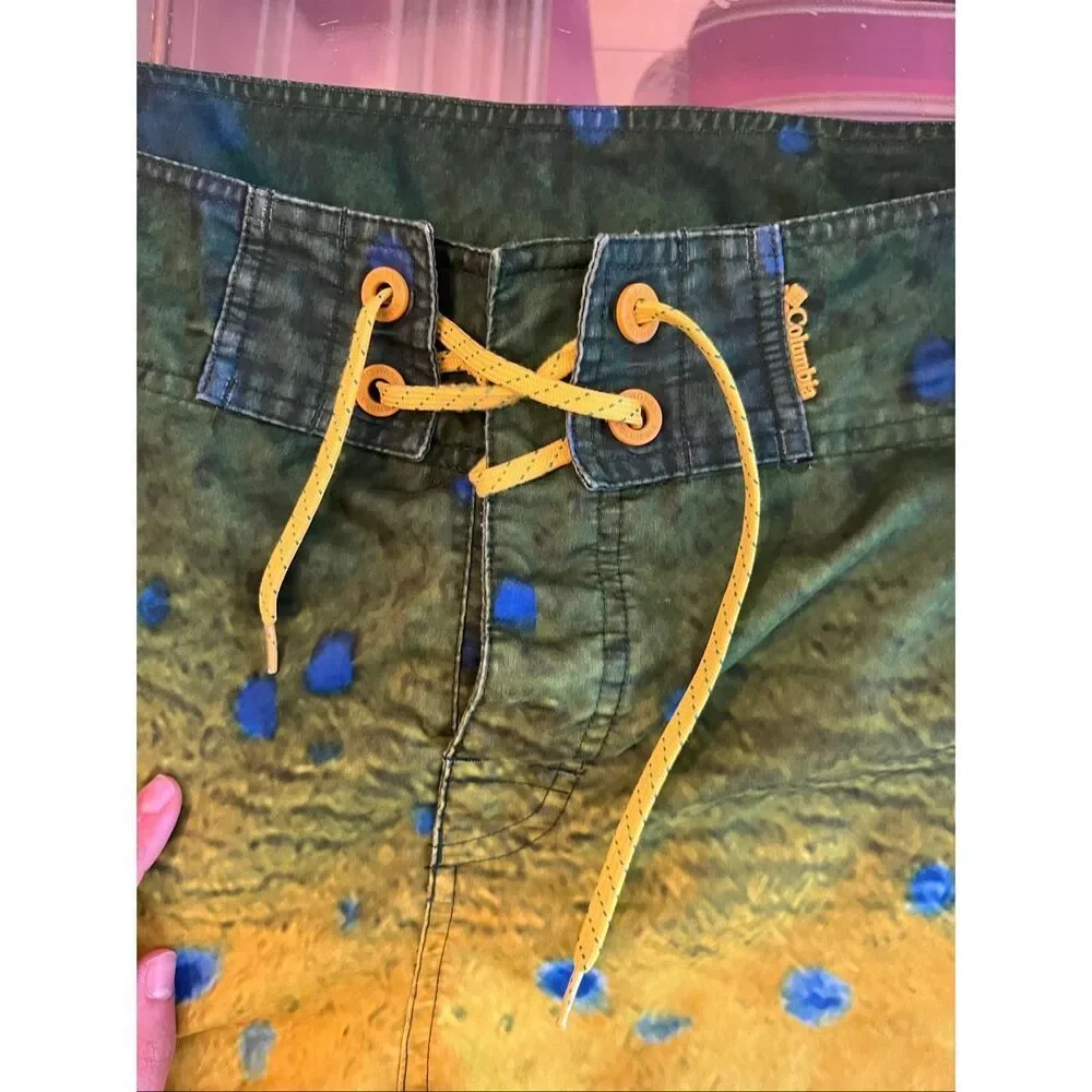 Columbia Men's Dorado Fish Scale PFG Offshore Board Shorts Yellow Green Size 38